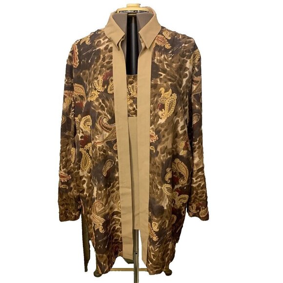 David Rose. Size 24W. Faux Layered Tan Jacket w Attached 1/2 Cami. USA. LC - Picture 1 of 8